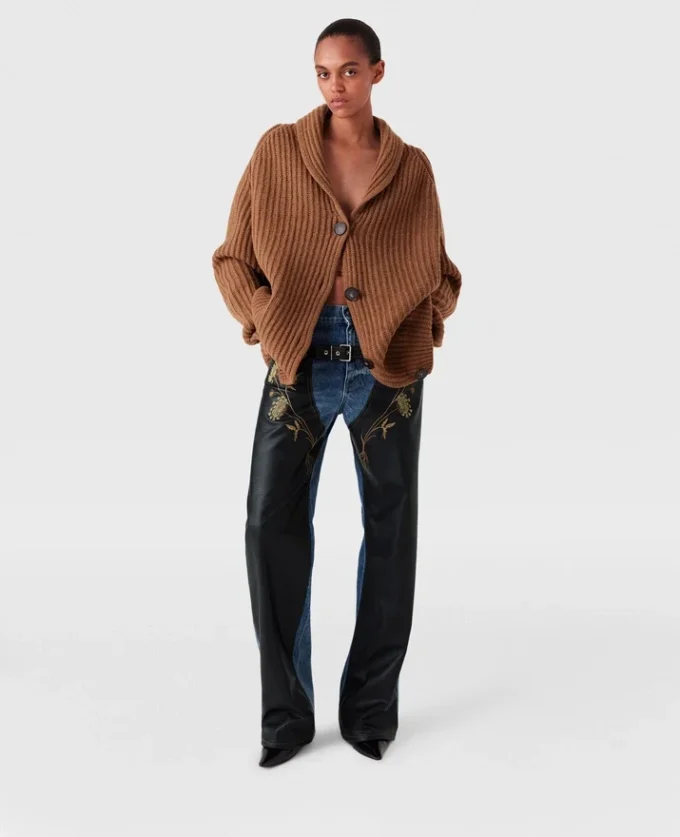 Cardigan oversize con scollo a V e bordi a costine