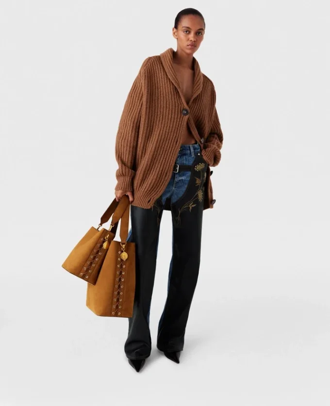 Cardigan oversize con scollo a V e bordi a costine