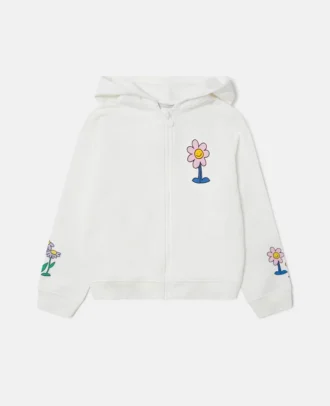 Felpa con cappuccio e zip con grafica Flower
