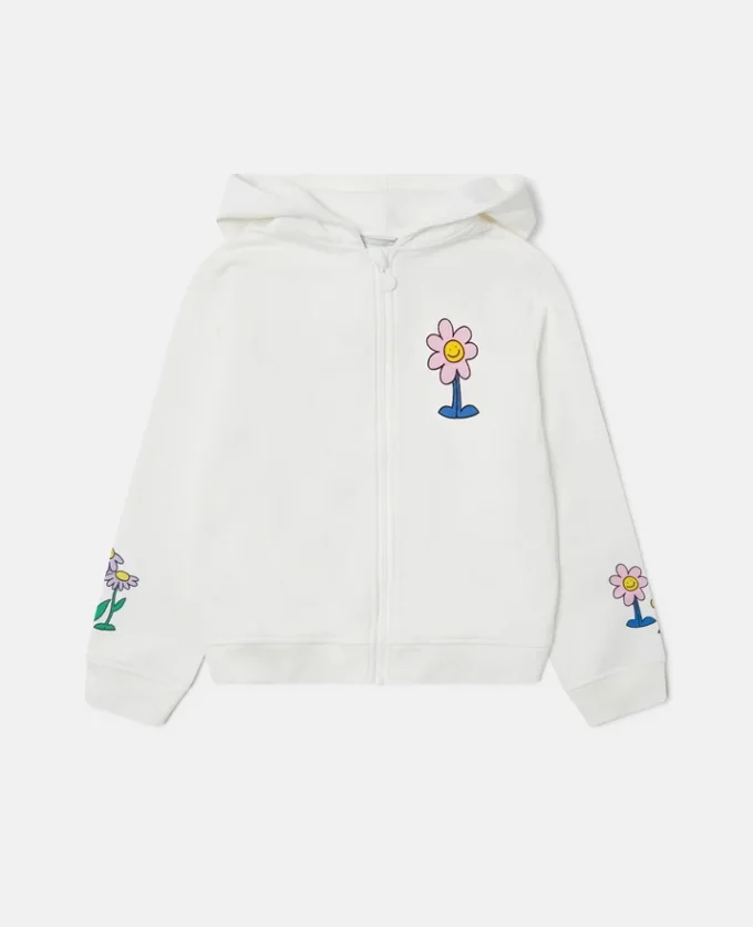 Felpa con cappuccio e zip con grafica Flower Felpa con cappuccio e zip con grafica Flower