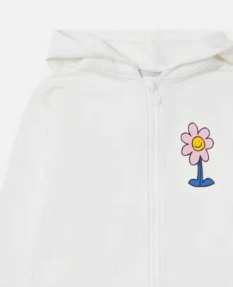 Felpa con cappuccio e zip con grafica Flower