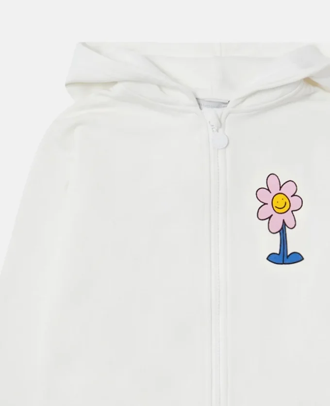 Felpa con cappuccio e zip con grafica Flower Felpa con cappuccio e zip con grafica Flower