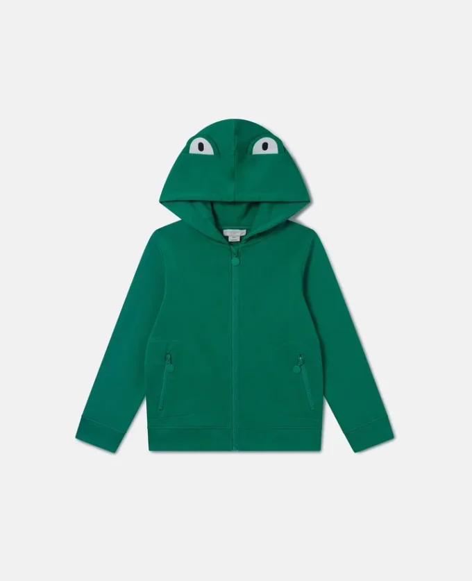 Felpa con cappuccio e zip con grafica rana Felpa con cappuccio e zip con grafica rana
