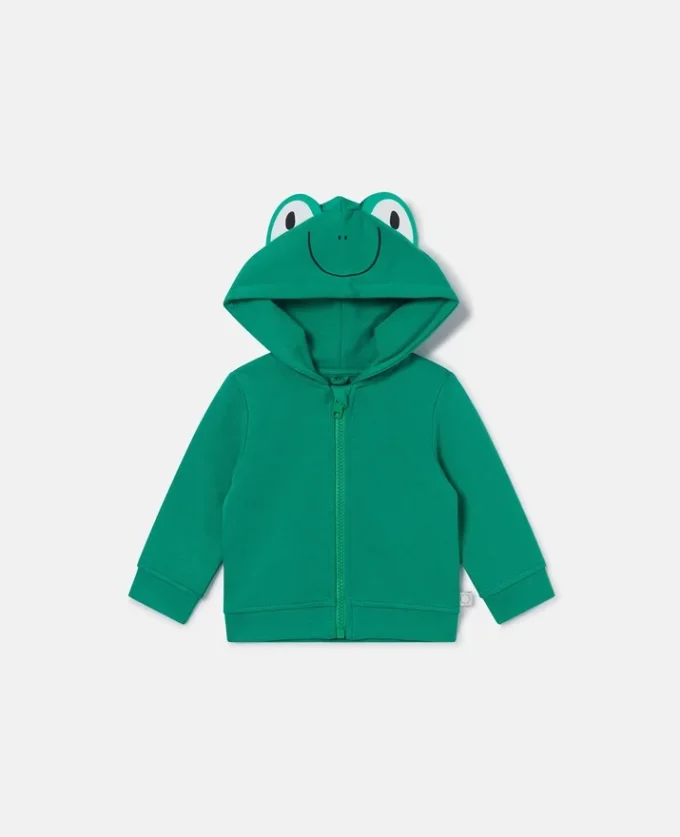 Felpa con cappuccio e zip con grafica rana Felpa con cappuccio e zip con grafica rana