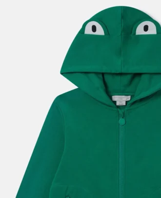 Felpa con cappuccio e zip con grafica rana