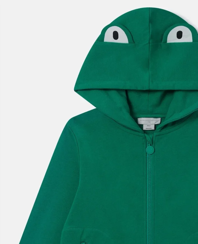 Felpa con cappuccio e zip con grafica rana Felpa con cappuccio e zip con grafica rana