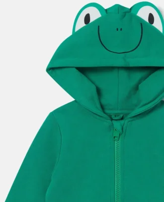 Felpa con cappuccio e zip con grafica rana