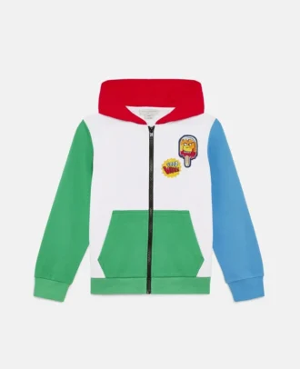 Felpa con cappuccio e zip in pile color block