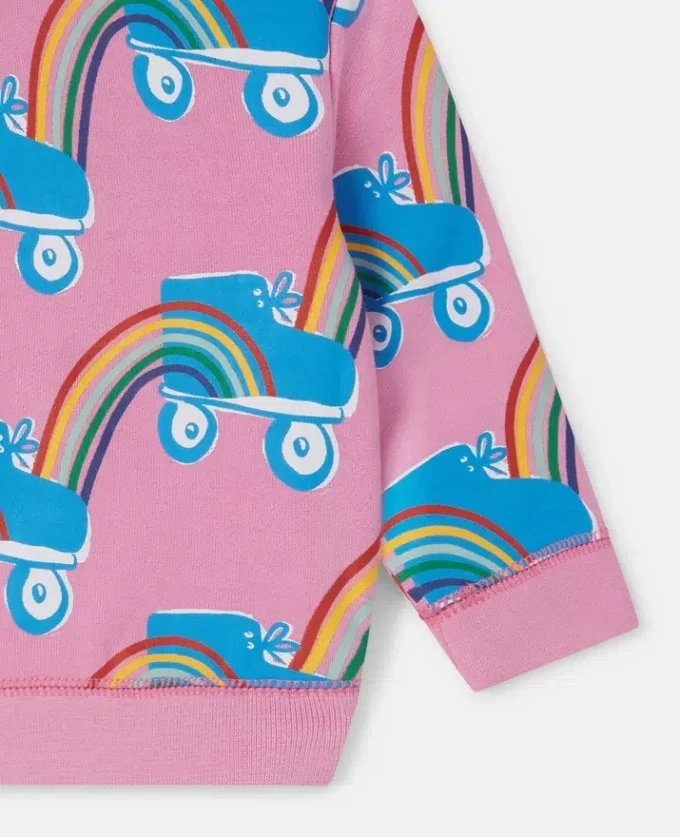 Felpa con stampa arcobaleno e pattini a rotelle