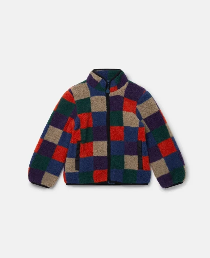 Giacca con zip in pile a scacchi Giacca con zip in pile a scacchi