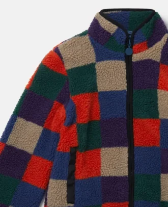 Giacca con zip in pile a scacchi