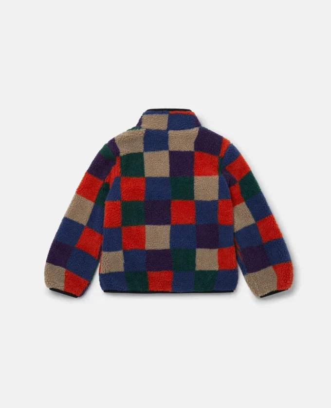 Giacca con zip in pile a scacchi Giacca con zip in pile a scacchi