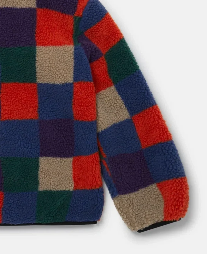 Giacca con zip in pile a scacchi Giacca con zip in pile a scacchi