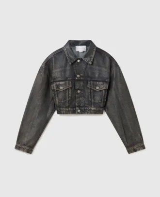 Giacca corta in denim con pannelli invecchiati