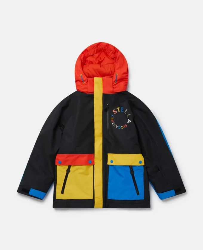 Giacca da sci con cappuccio a blocchi di colore Giacca da sci con cappuccio a blocchi di colore