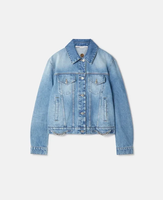 Giacca in denim chiaro con catena Falabella Giacca in denim chiaro con catena Falabella