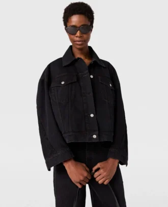 Giacca in denim con inserti in pizzo
