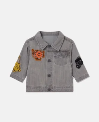 Giacca in denim ricamata con grafica musicale Giacca in denim ricamata con grafica musicale