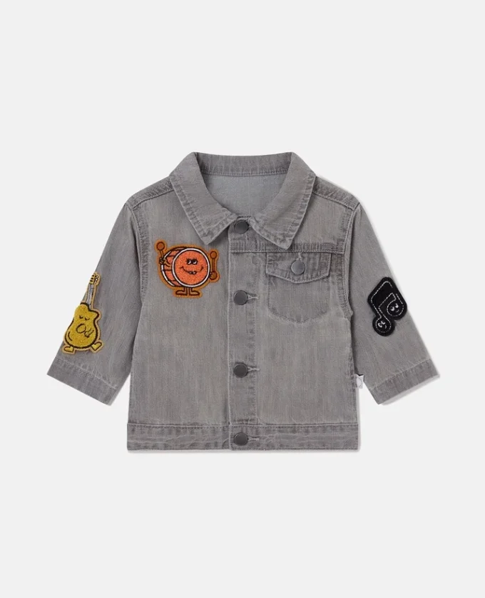 Giacca in denim ricamata con grafica musicale Giacca in denim ricamata con grafica musicale