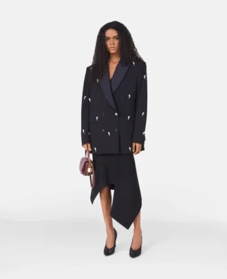 Giacca oversize doppiopetto con ricami di perle