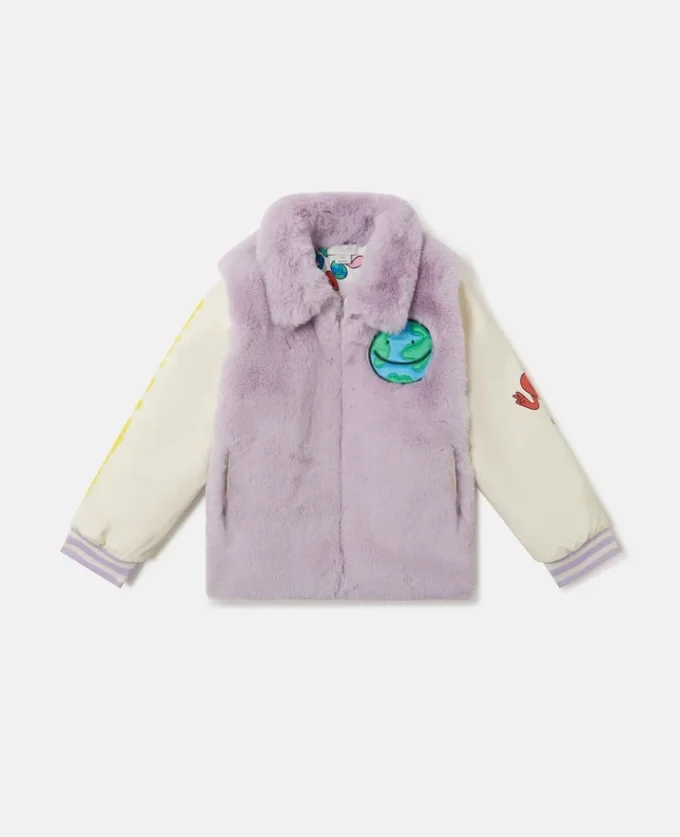 Giacca Teddy in peluche con grafica Earth Friends Giacca Teddy in peluche con grafica Earth Friends