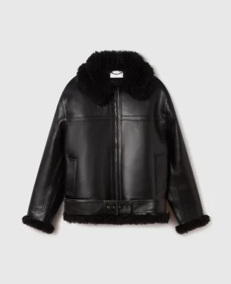 Giacca vegana con cintura in shearling