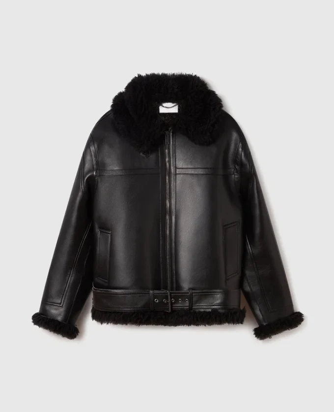 Giacca vegana con cintura in shearling Giacca vegana con cintura in shearling