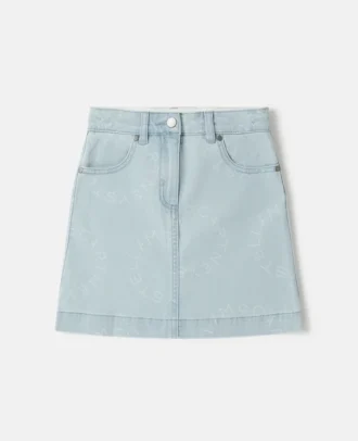 Gonna in denim con logo medaglione