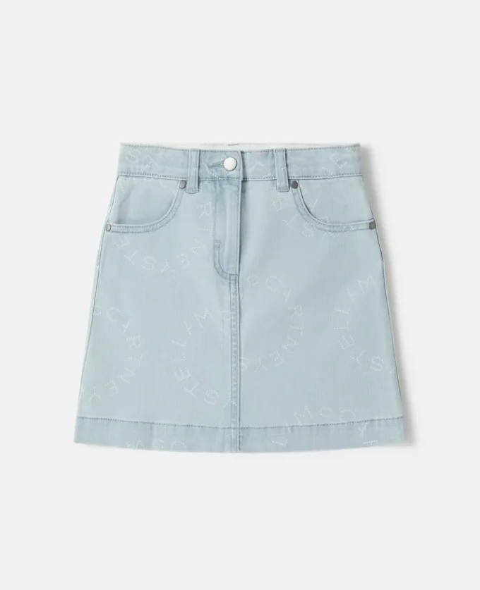 Gonna in denim con logo medaglione Gonna in denim con logo medaglione