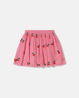 Gonna in tulle ricamata con ciliegie