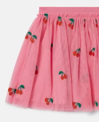 Gonna in tulle ricamata con ciliegie