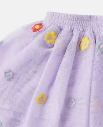 Gonna in tulle ricamata con motivi floreali