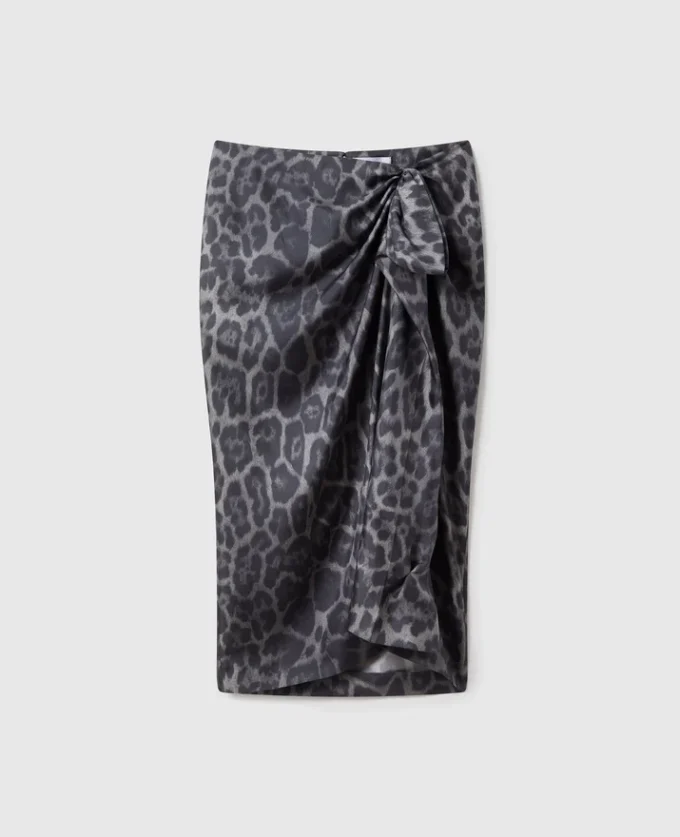 Gonna midi asimmetrica con nodo e stampa leopardata Gonna midi asimmetrica con nodo e stampa leopardata