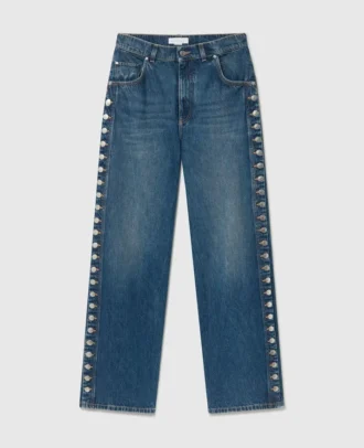 Jeans a gamba dritta con bottoni a pressione