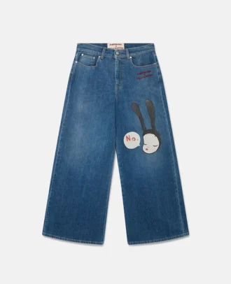Jeans a gamba larga con ricamo Little Black Bunny