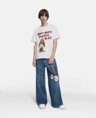 Jeans a gamba larga con ricamo Little Black Bunny