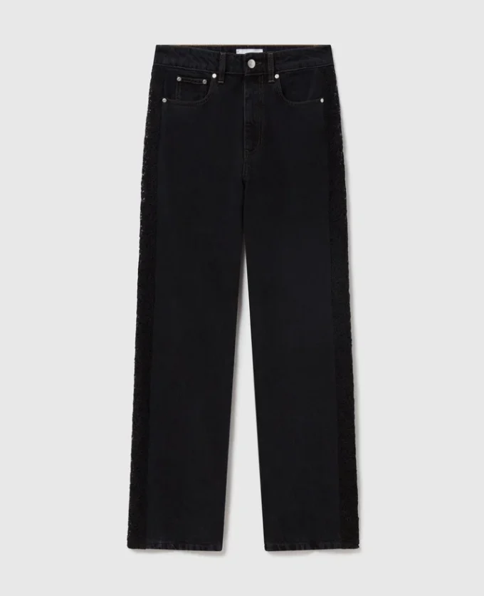 Jeans a vita alta con gamba dritta e inserti in pizzo Jeans a vita alta con gamba dritta e inserti in pizzo