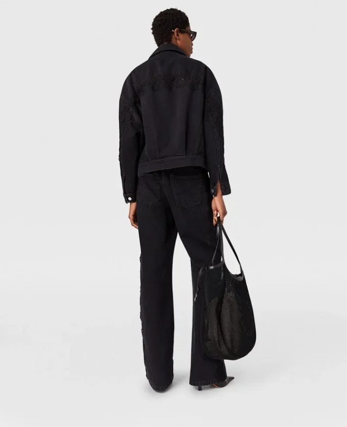Jeans a vita alta con gamba dritta e inserti in pizzo Jeans a vita alta con gamba dritta e inserti in pizzo