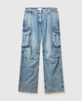 Jeans cargo in denim lavato vintage