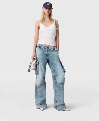 Jeans cargo in denim lavato vintage