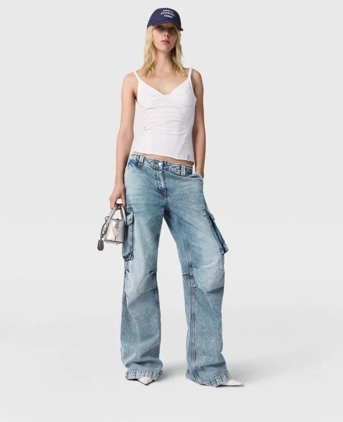 Jeans cargo in denim lavato vintage Jeans cargo in denim lavato vintage