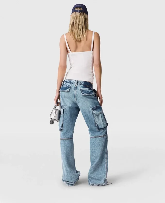 Jeans cargo in denim lavato vintage Jeans cargo in denim lavato vintage