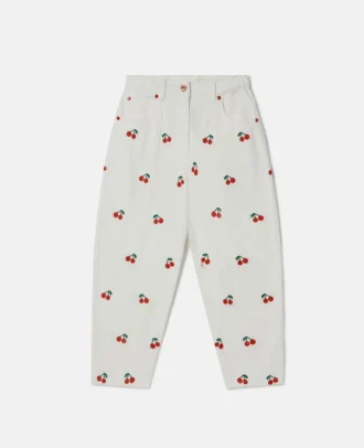 Jeans con ricamo ciliegie