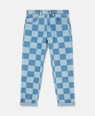 Jeans con stampa a scacchiera