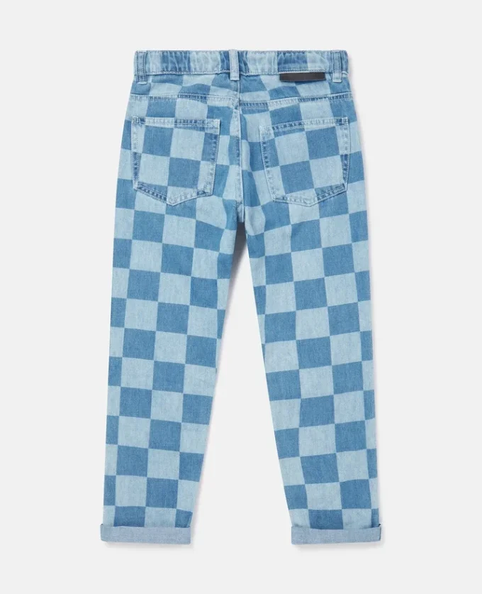 Jeans con stampa a scacchiera