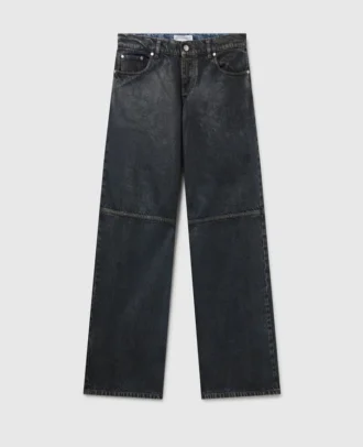 Jeans in denim a gamba dritta con finitura cerata