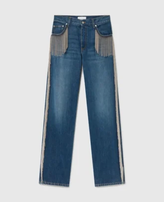 Jeans in denim a gamba dritta con nappine a catena Jeans in denim a gamba dritta con nappine a catena
