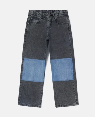 Jeans in denim a gamba dritta con pannello a contrasto