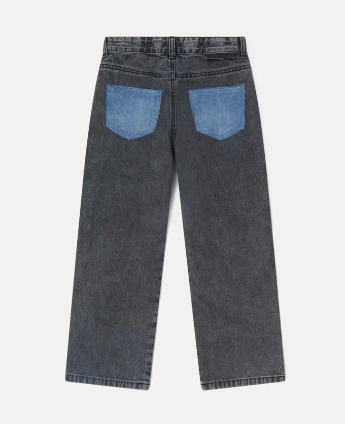 Jeans in denim a gamba dritta con pannello a contrasto Jeans in denim a gamba dritta con pannello a contrasto