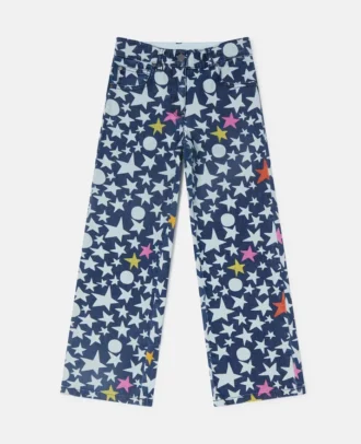 Jeans in denim a gamba dritta con stampa a stelle Jeans in denim a gamba dritta con stampa a stelle
